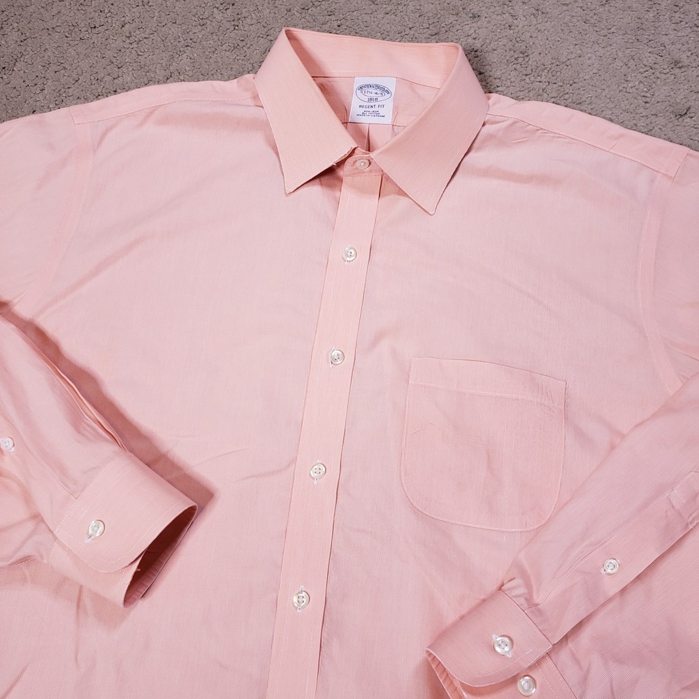 Brooks Brothers 1818 Regent Dress Shirt Mens 17.5-4/5 Pink Striped Long Sleeve